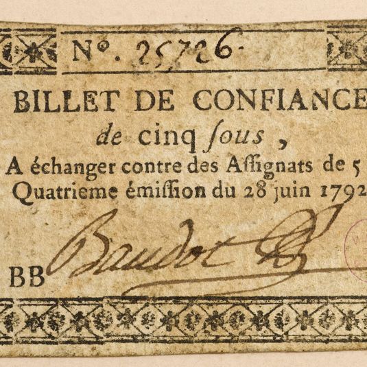 Billet de confiance de 5 sous, commune de Grenoble, n° 25726-BB, 4eme émission, 28 juin 1792