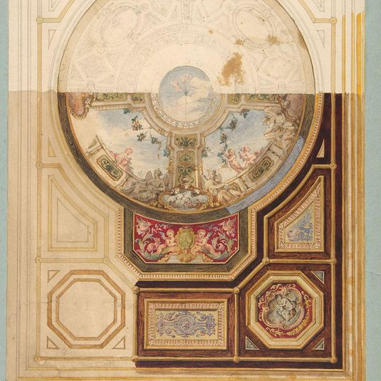 Design for a paneled ceiling with a trompe l'oeil dome in London