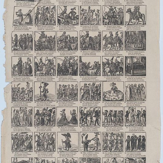 Broadside with 48 scenes relating to the carnival in Barcelona
