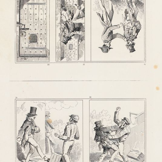 Un savoyard - lui ayant par forme de plaisanterie, offert un coup de brosse, / Mr. Verjus, déjà aigri par tout ce qui vient de lui arriver, trouve cette facétie / inoportune et y répond d'une manière un peu trop vive [...] / 34. / Au moment où il se...