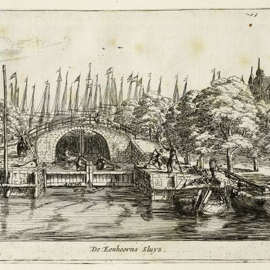 Différentes vues d'Amsterdam n°2 : De Eenhoorns Sluys (Hollstein 14)