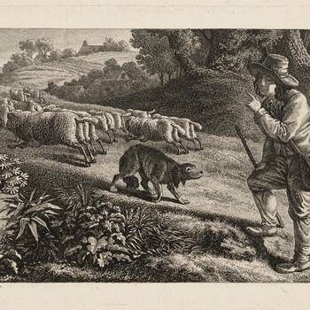 A Shepherd Scolding His Dog for Letting His Sheep Run Away
