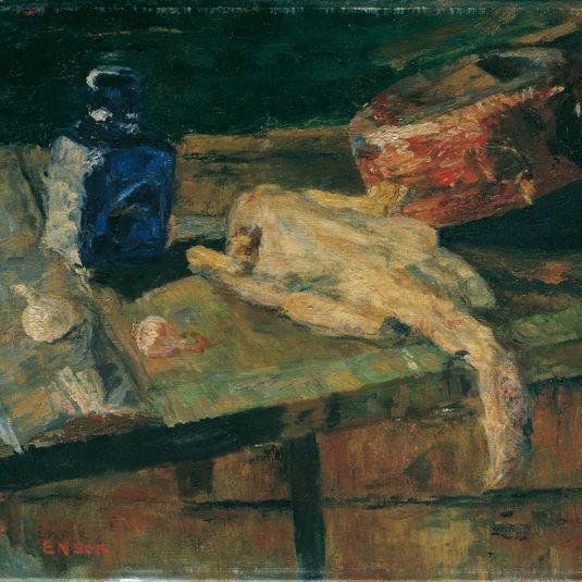 Still Life with Blue Flask and Plucked Chicken