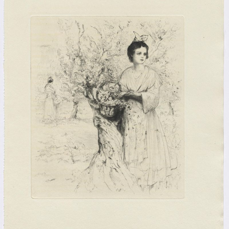Frédéric Mistral: Mémoires et Recits by Frédéric Mistral: woman outside with a basket of flowers (insert after p. 192)