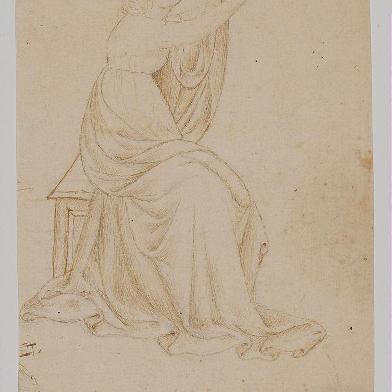 Seated Female Figure with Upraised Arms, Facing Right