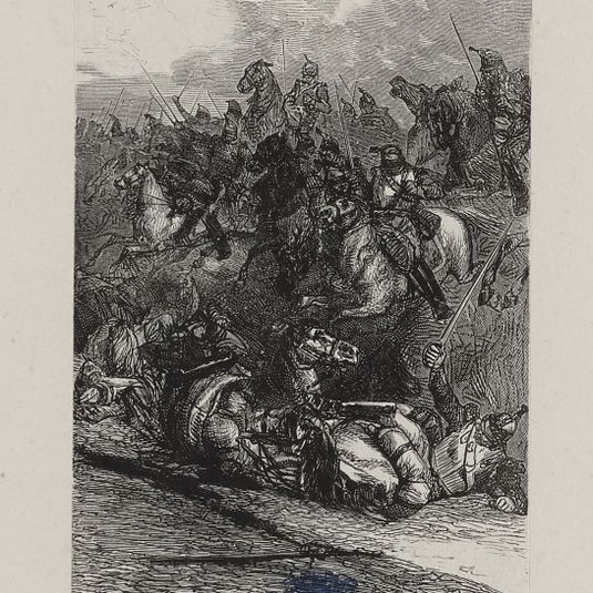 [Les Misérables, Deuxième partie, Livre premier, chapitre IX] Cavaliers et chevaux y roulèrent pêle-même, se broyant les uns sur les autres