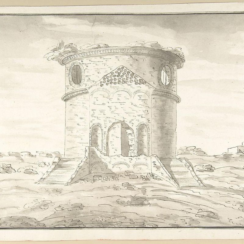 Perspective of a Rendering Round Temple in Ruins (probably Tempio della Speranza)