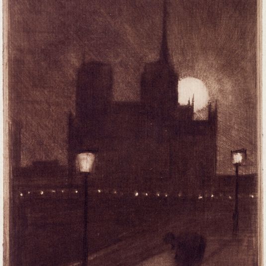 Notre-Dame de Paris, la nuit, effet de lune, vue prise du quai saint-Michel