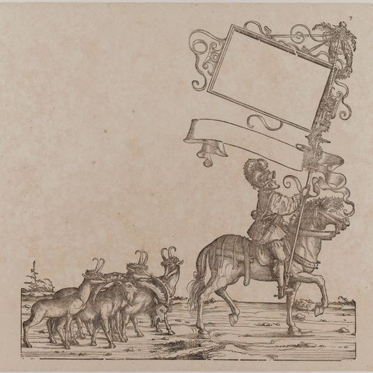 Le Triomphe de l'Empereur Maximilien Ier : Septième planche, la chasse à l'ibex (bouquetin des Alpes) et au chamois (Dornik-Eger 36, Bartsch 81)