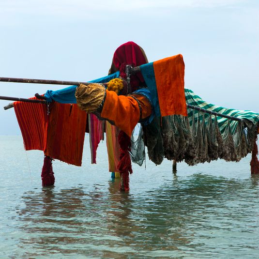 Brown Fortuny, Mantas, Ccochinilla & Ccoli Dyed Yarn, Fishing Nets, Wood in Lazzaretto Vecchio