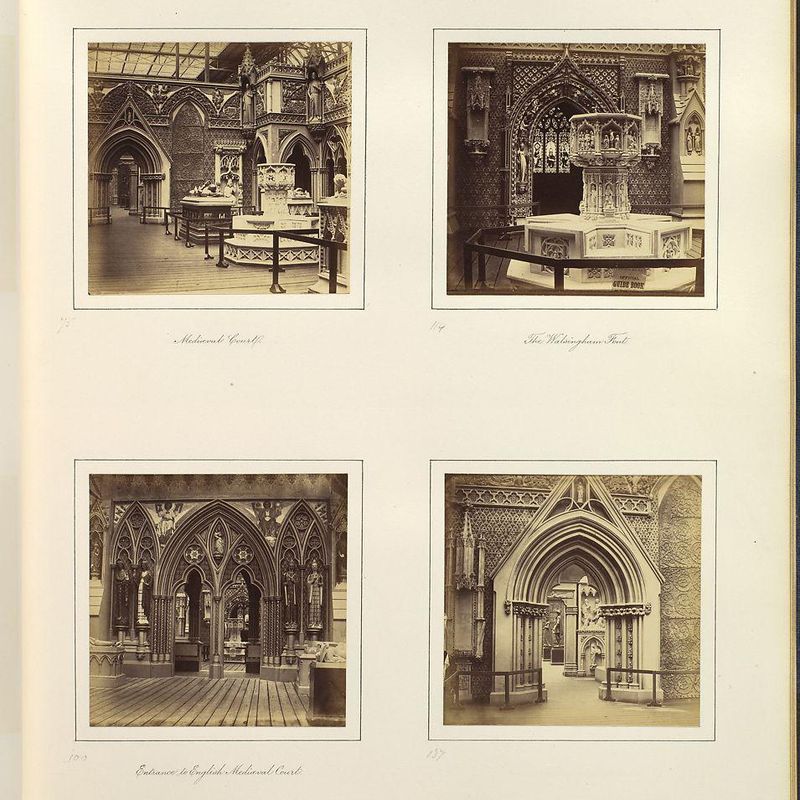 [Medieval Court; The Walsingham Font; Entrance to English Medieval Court]