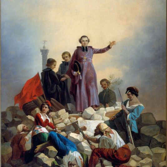 Monseigneur Affre sur la barricade, faubourg Saint-Antoine, actuels 11ème et 12ème arrondissements, le 26 juin 1848.