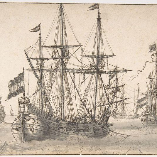 Dutch Men Of War At Anchor
