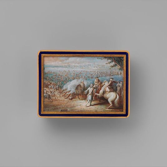 Snuffbox with four maritime scenes; Louis XIV crossing the Rhine in 1672