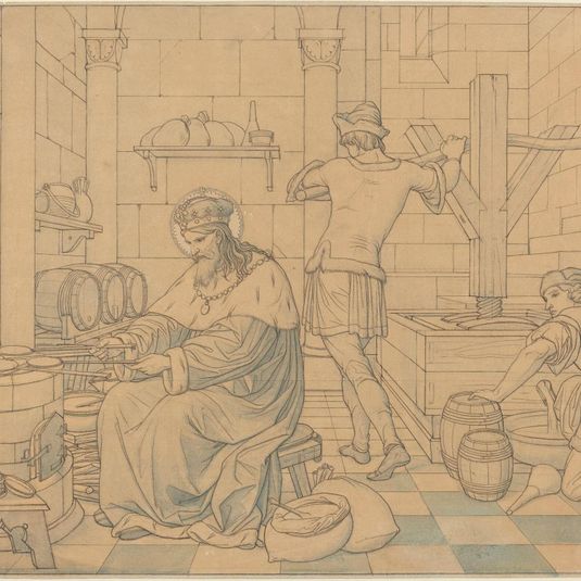 Saint Wenzel Cooking Hosts as Two Youths Press Wine