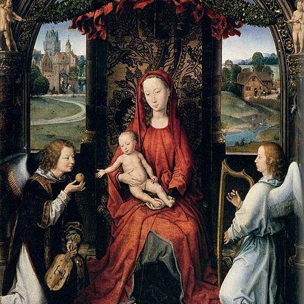 Madonna enthroned with child and two musical angels