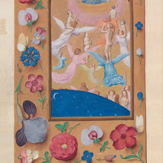 Hours of Queen Isabella the Catholic, Queen of Spain:  Fol. 24v, Souls of the Saved Brought to Heaven