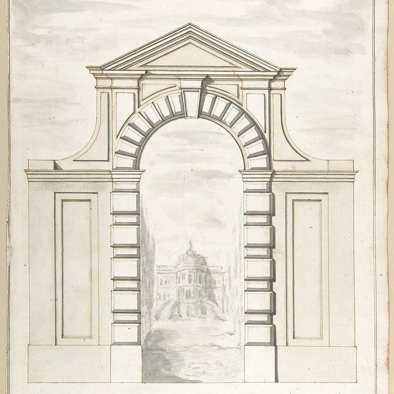 Elevation of a Garden Gate Showing a Palazzo or Villa in the Distance