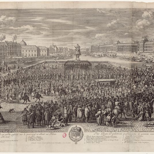 Marche du Roi accompagné de ses gardes passant sur le Pont Neuf en allant au Palais.