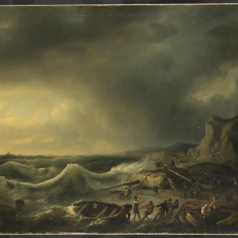 Salvage of a shipwrecked ship, also known as The ship ashore after heavy weather