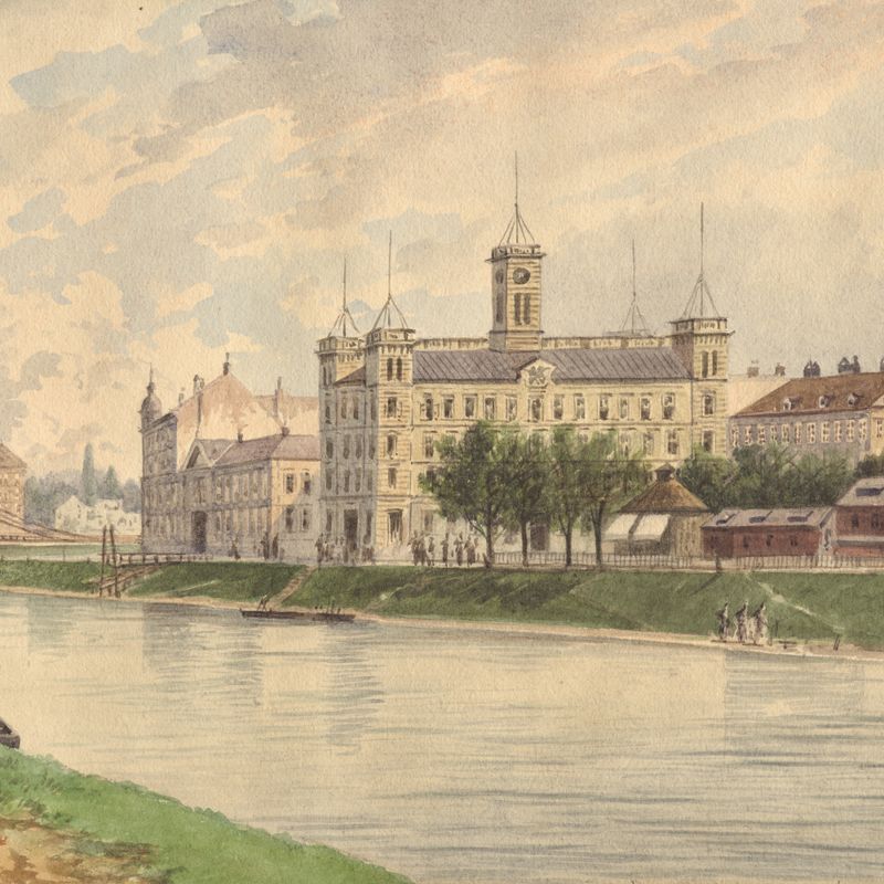 Die Weissgärber Lände in Wien mit dem Donau-Dampfschiffahrtsgebäude