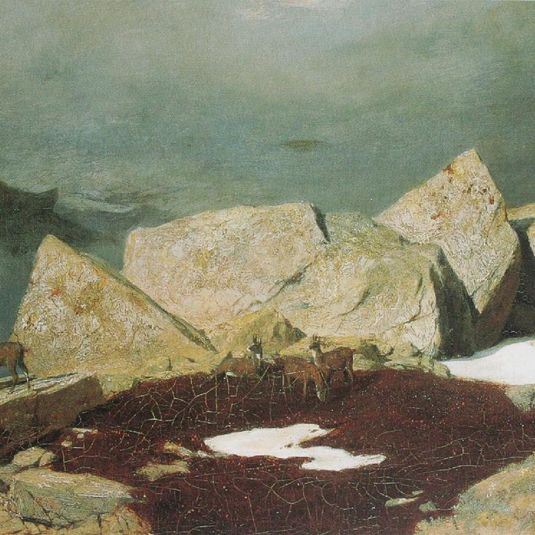 High mountains with chamoises