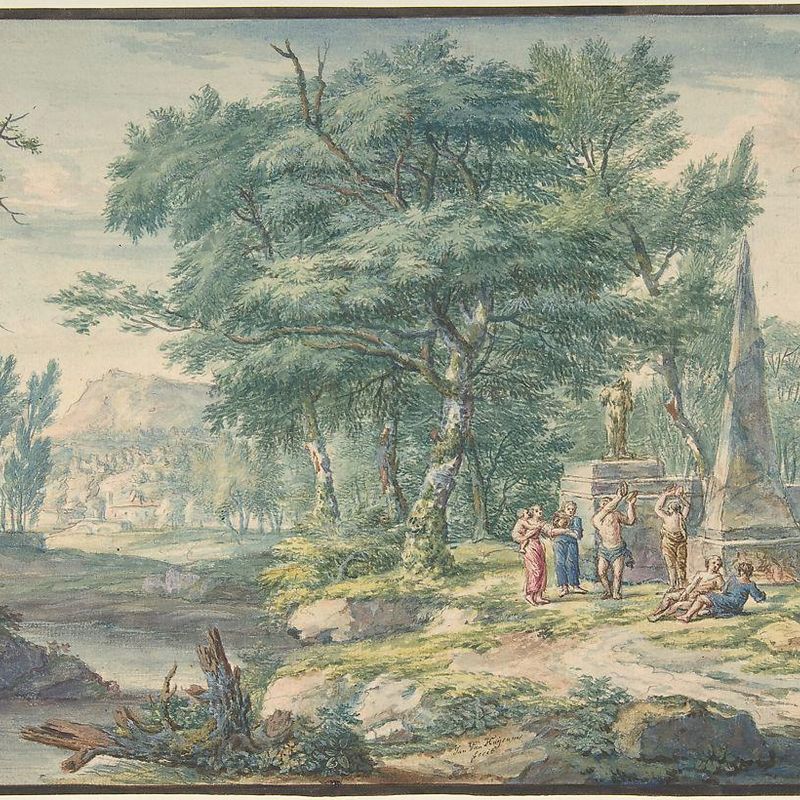 Arcadian Landscape with Figures Making Music