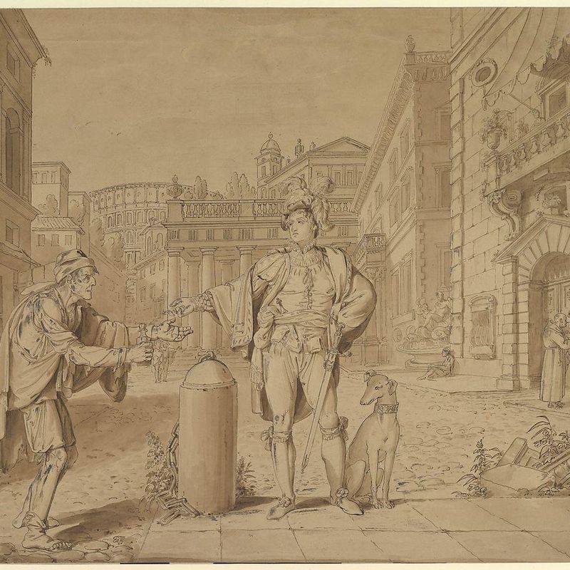Nobleman Giving Alms to Beggar in Piazza near the Coliseum
