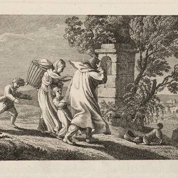 A Peasant Family Hurrying Past a Wayside Shrine in a Storm