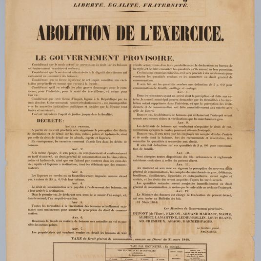 REPUBLIQUE FRANCAISE./ LIBERTE, EGALITE, FRATERNITE./ ABOLITION DE L'EXERCICE.