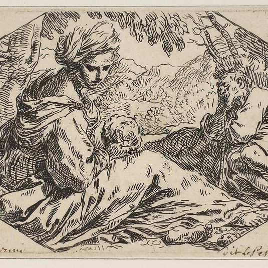 Repose in Egypt, Mary holding and looking at the infant Christ while St. Joseph sleeps