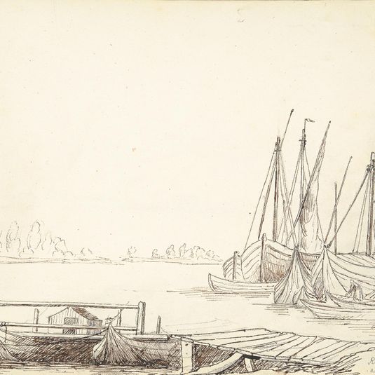 recto: Harbor Scene in Ferrare