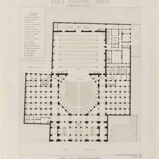 Plan du rez-de-chaussée du théâtre Eden, rue Boudreau, IXe arrondissement, Paris