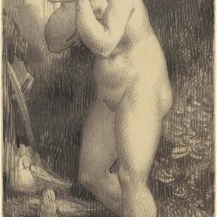 Nude Drinking at a Fountain