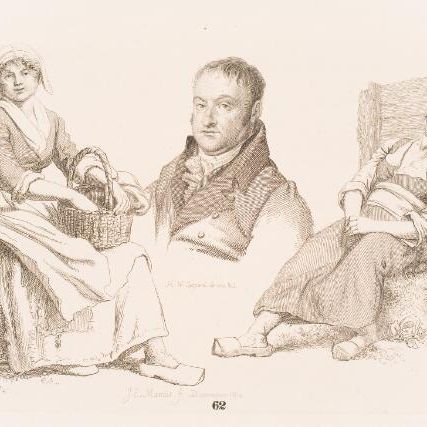 Eene zittende en eene slapende Vrouw, alsmede het Portret van den Graveur D. Vrijdag, naar Caspari'