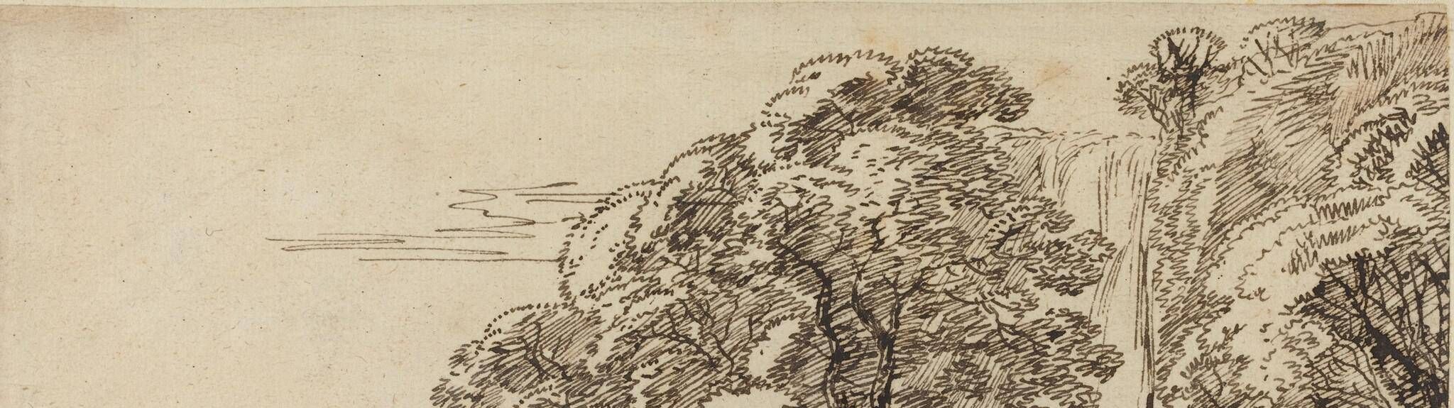 Pastoral Landscape with a Waterfall and a Temple