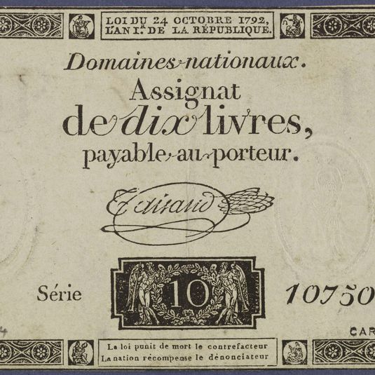 Assignat de 10 livres, série 10750me, 24 octobre 1792