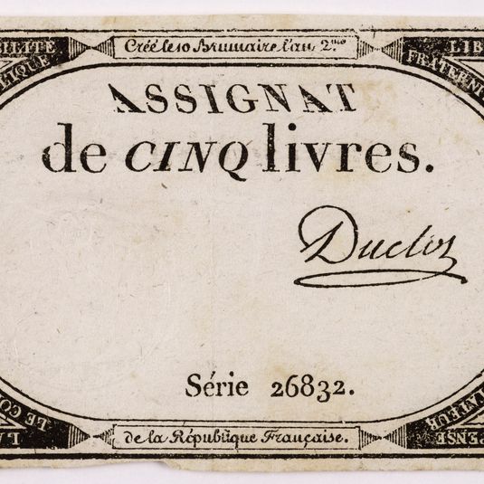 Assignat de 5 livres, série 26832, 10 brumaire an 2