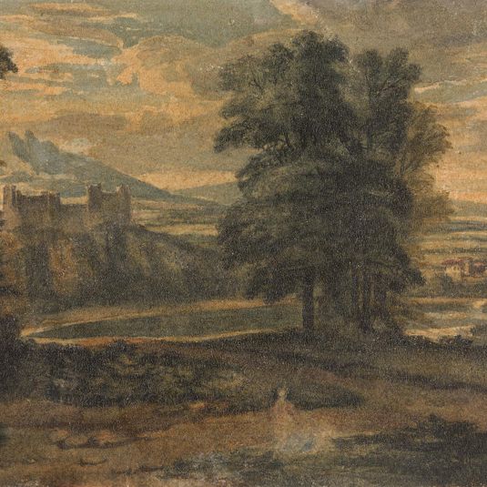 Landscape with Mountains, Castle, Trees and Lake
