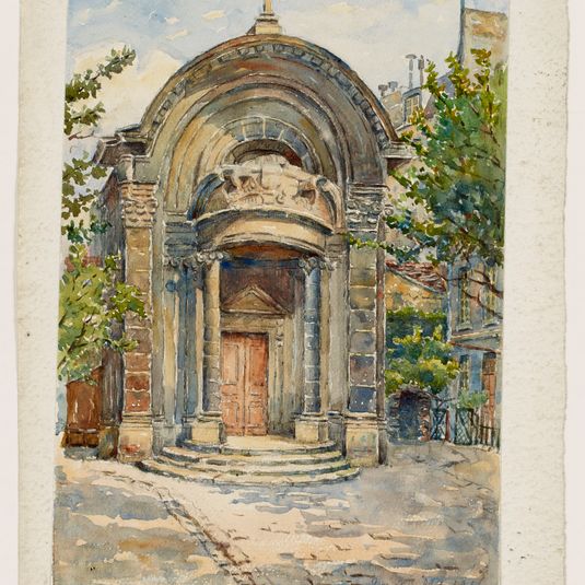 L’ancien collège des Lombards, annexe du collège des Irlandais, rue des Carmes, 20 juillet 1915; Vue extérieure de la porte de la Chapelle