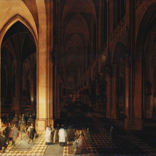 The Interior of Antwerp Cathedral by Night