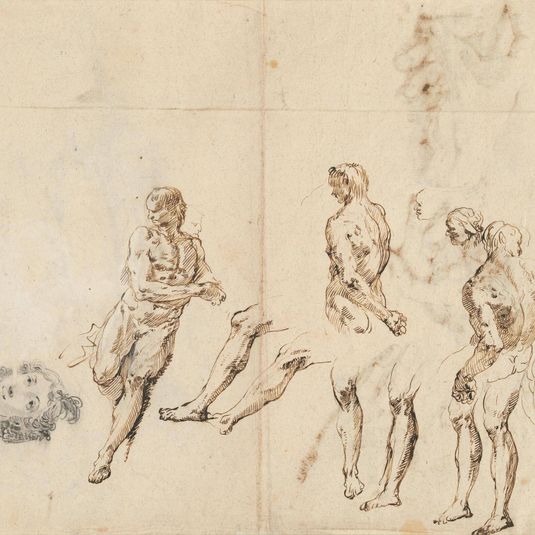Head of a Woman and Studies of a Male Nude [verso]