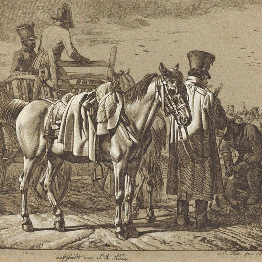 Horse with Soldiers Smoking Pipe/Military Scene