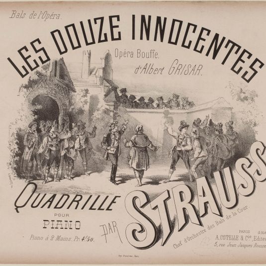 "Les douze innocentes", page de titre de partition de quadrille, par Isaac Strauss d'après A. Grisar.