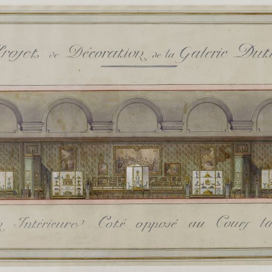 Ville de Paris. Projet de décoration de la galerie Dutuit. Petit Palais des Beaux Arts. Elévation intérieure. Côté opposé au Cours la Reine