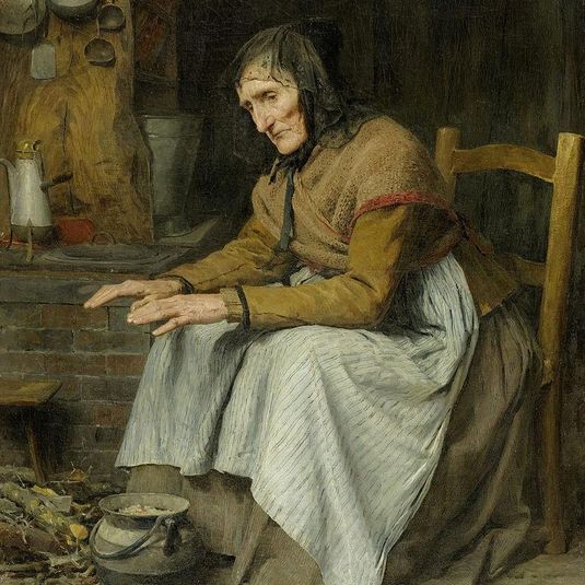 Hohes Alter II (alte Frau sich aufwärmend)