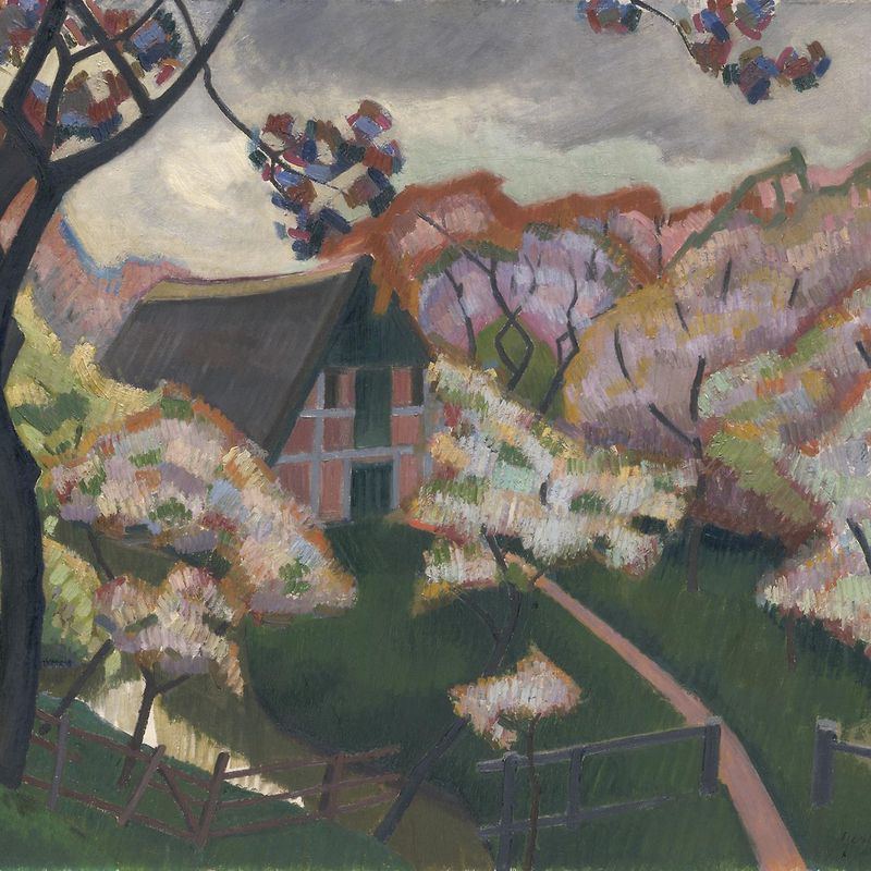 House and Flowering Cherry Trees, Hamburg