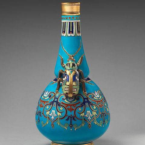 Vase with blue ground and beetle (one of a pair)