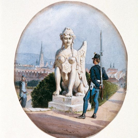 Ein Infanterist als Wachtposten vor dem Oberen Belvedere