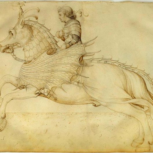 Rider on a palfrey with fantastic harness